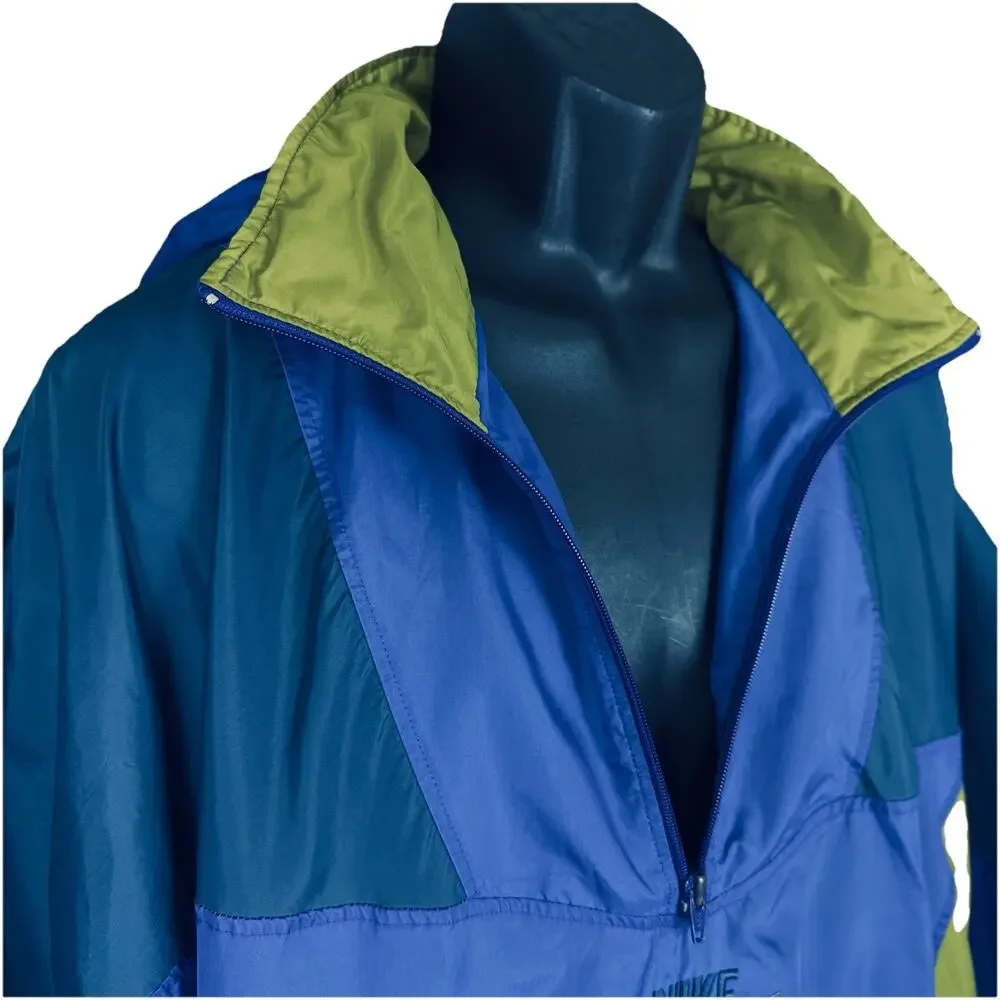 VTG 90s Nike Windbreaker Jacket Blue Green Colorblock Men‎ LG Pack Hood Half Zip